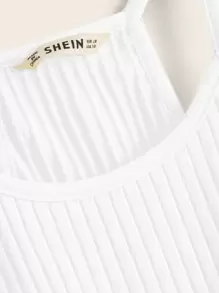 SHEIN Girls Solid Rib-knit Racerback Cami Top - White - View 4