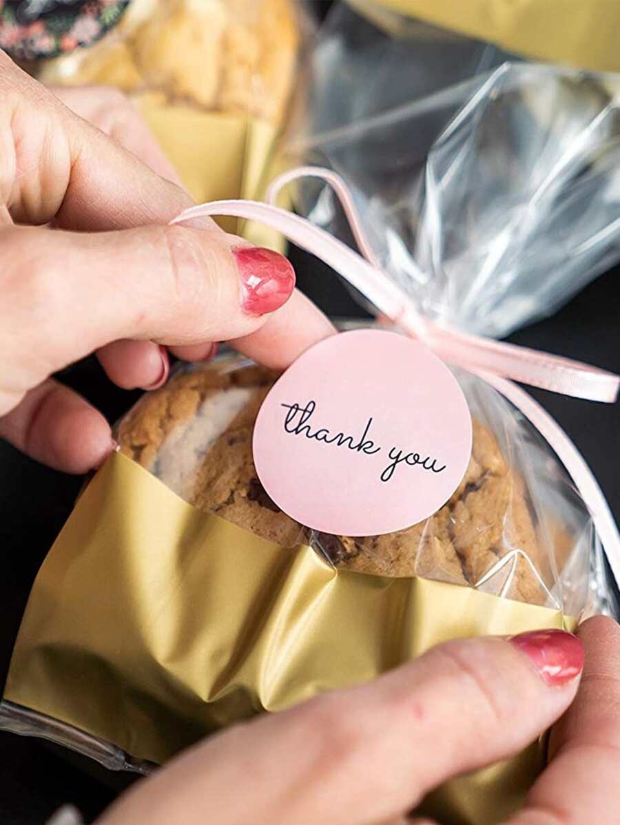 1roll Baking Bag Slogan Sealing Sticker, Simple Letter Graphic Wrapping Sticker For Baking - Pink - View 1