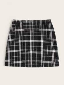 SHEIN EZwear Plus Plaid Print Skirt - Black - View 2