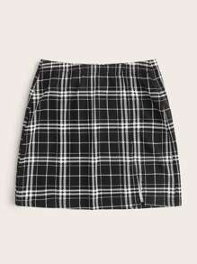 SHEIN EZwear Plus Plaid Print Skirt - Black - View 4