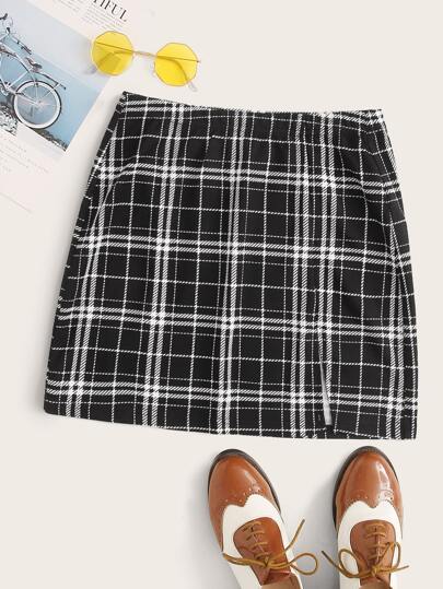 Plus Plaid Print Skirt