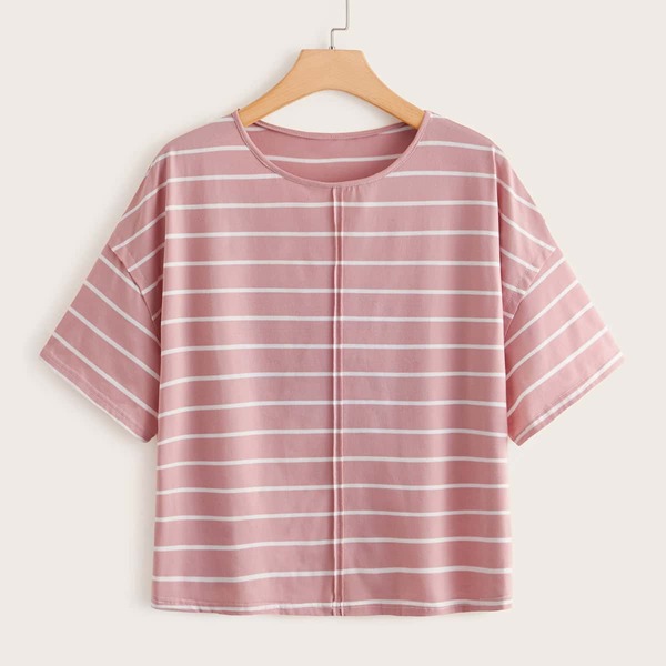 

Ночная футболка в полоску размера плюс, Розовые
