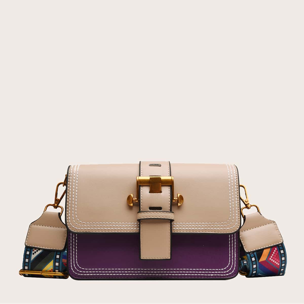 

Color Block Buckle Decor Crossbody Bag, Multicolor