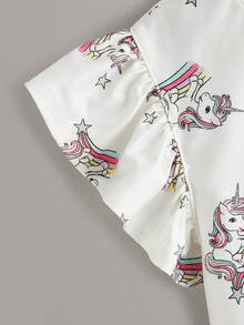 SHEIN 2入組女孩荷葉邊獨角獸圖案睡衣 - 彩色 - 查看 5