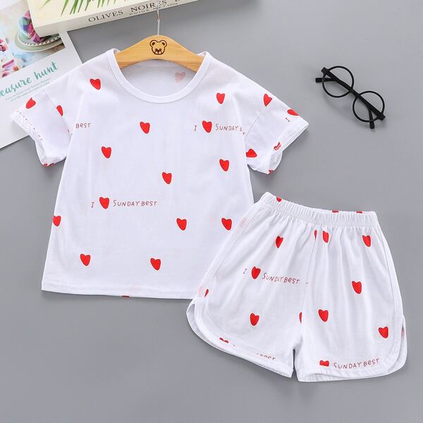

Toddler Girls Heart & Slogan Graphic PJ Set, White