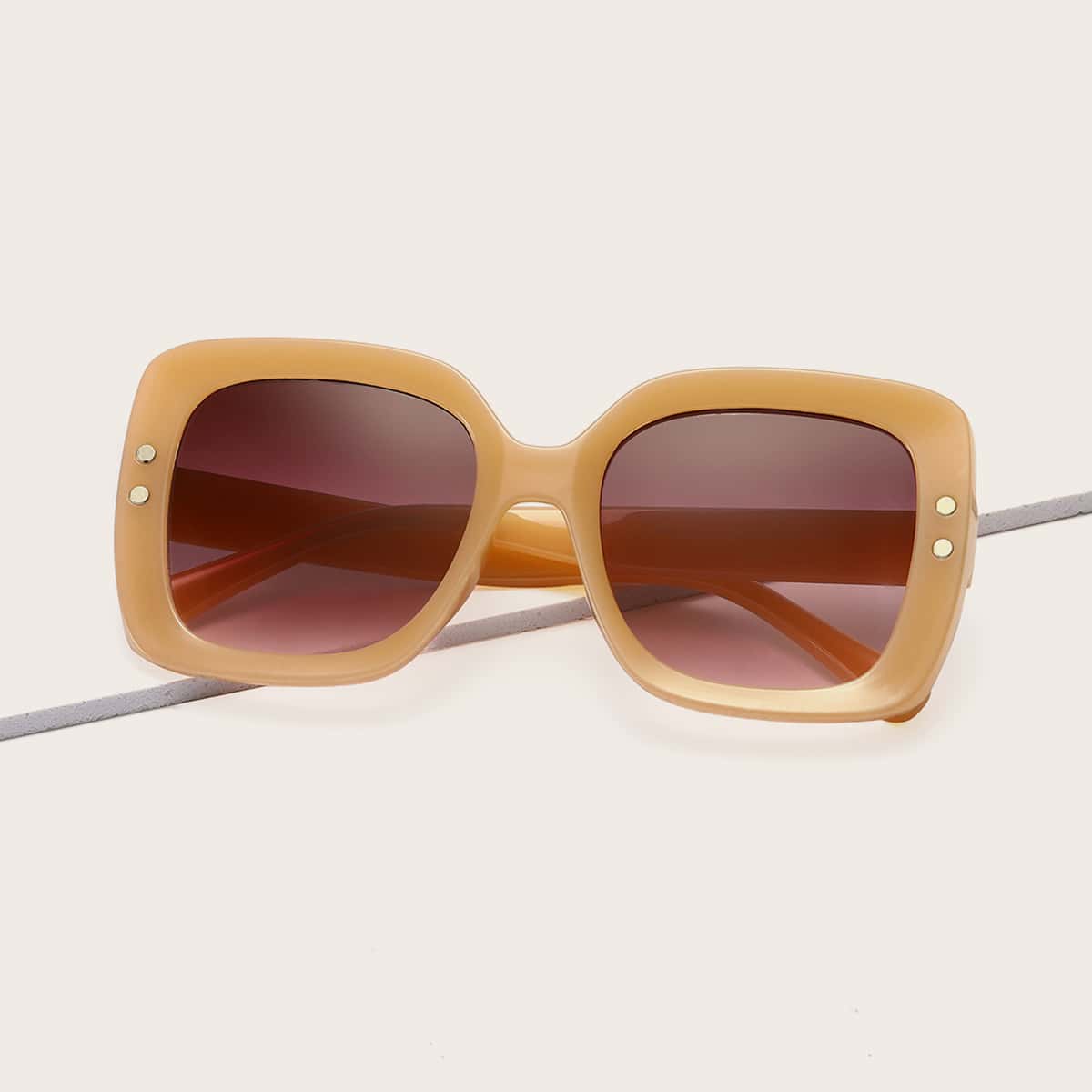 

Studded Decor Acrylic Frame Sunglasses, Brown