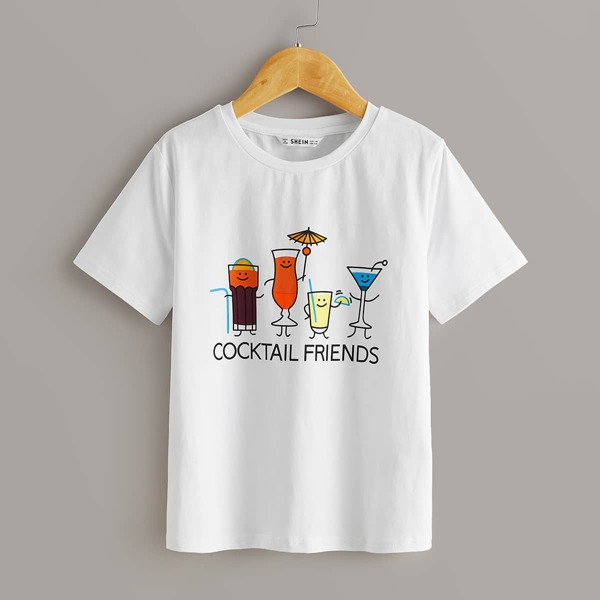 

Boys Cartoon and Slogan Graphic Top, White