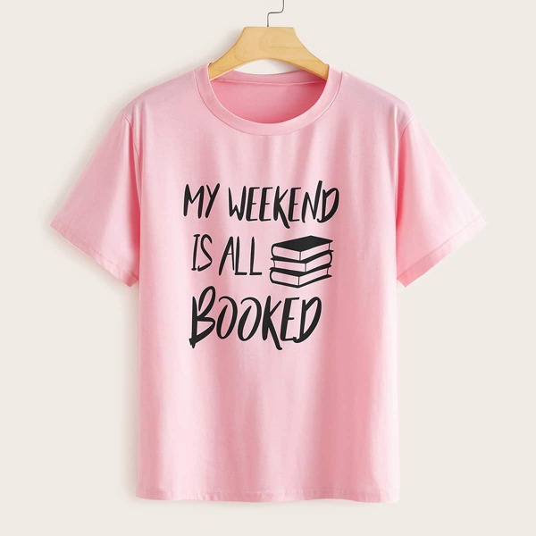 

Plus Slogan Graphic Round Neck Tee, Pink