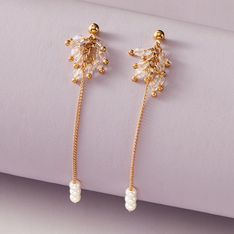 

Faux Pearl Beaded Drop Earrings, Gold