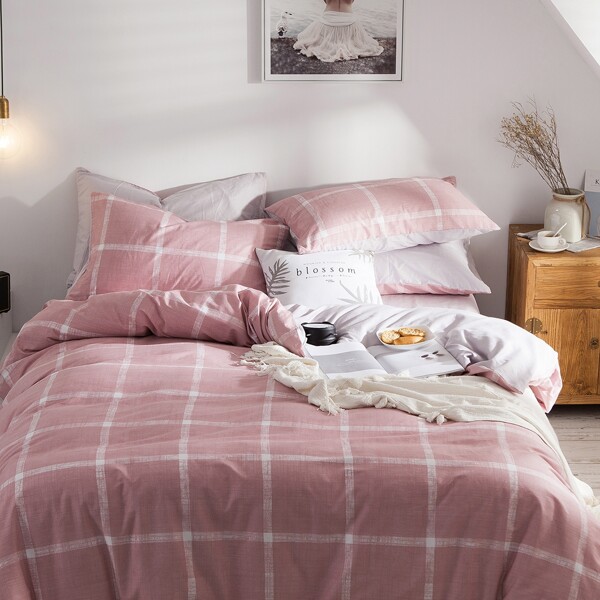

Plaid Pattern Bedding Set Without Filler, Pink