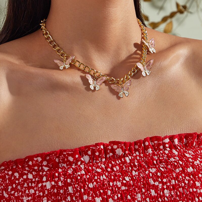 

1pc Butterfly Charm Chain Necklace, Gold