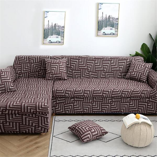 

Geometric Print Stretchy Sofa Cover Without Cushion Cover, Brown