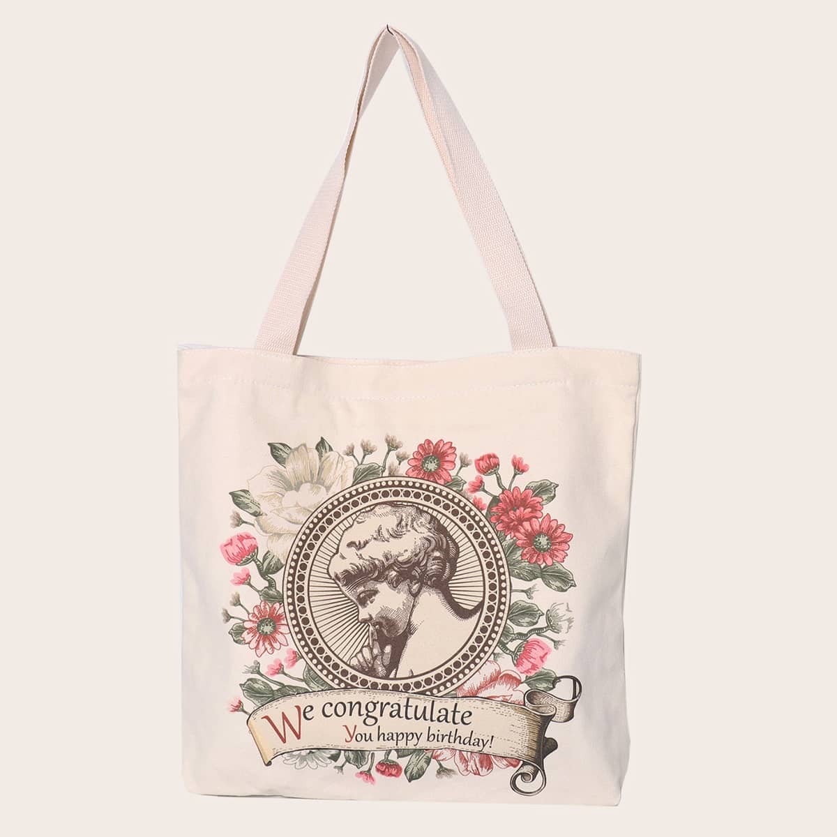 

Figure Graphic Tote Bag, Beige