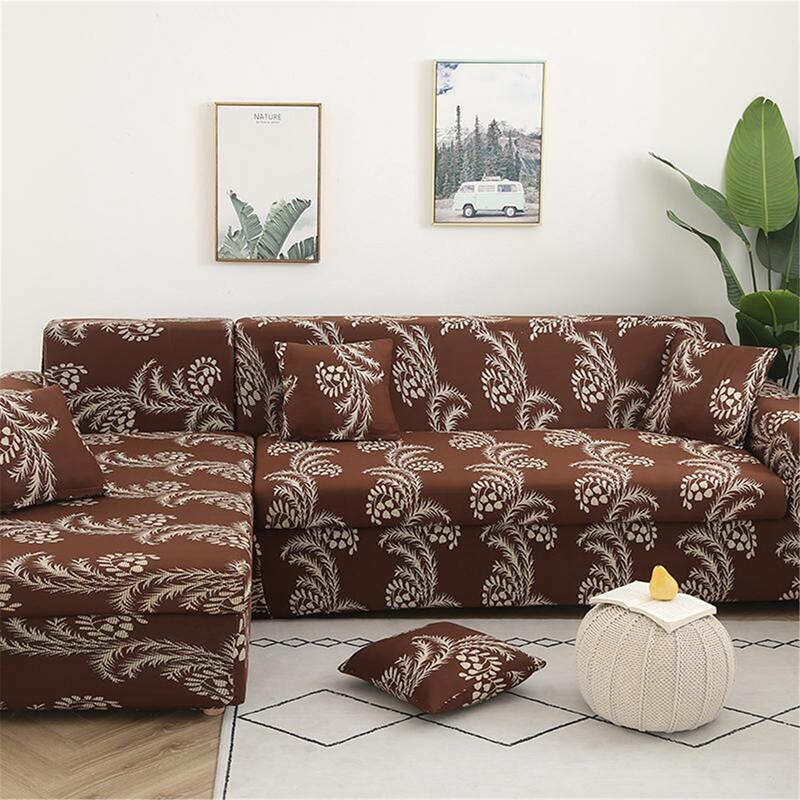

Leaf Print Stretchy Sofa Cover Without Cushion Cover, Brown