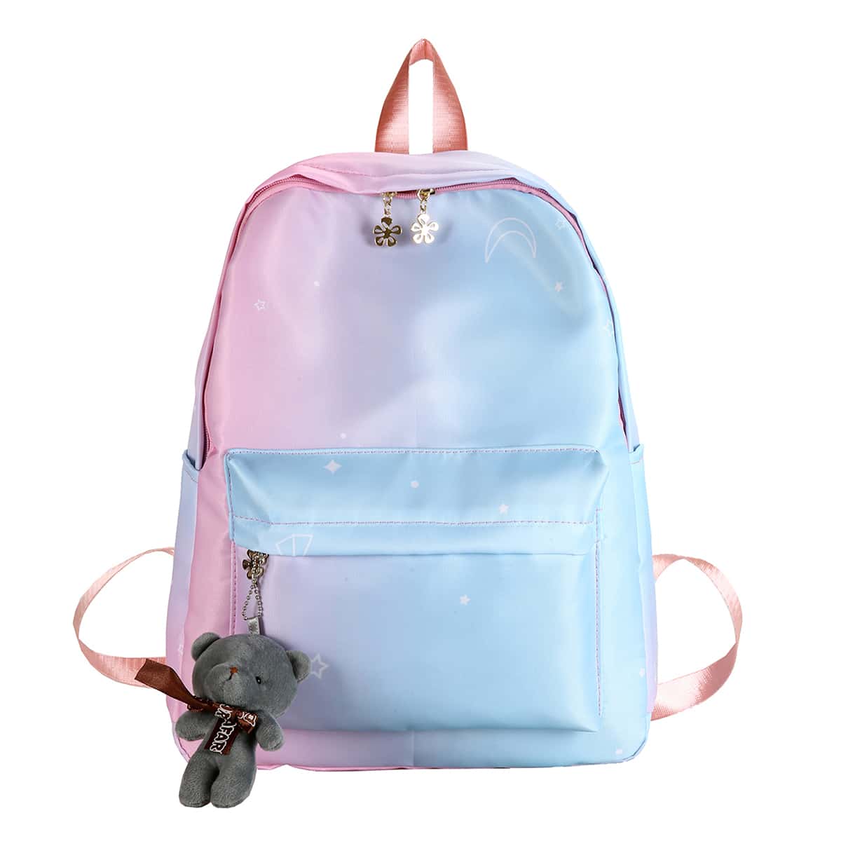 

Ombre Backpack With Bear Shaped Bag Charm, Multicolor