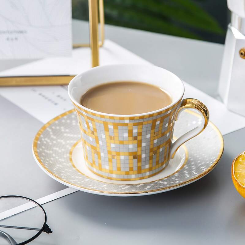 

2pcs Mosaic Pattern Cup & Saucer, Multicolor