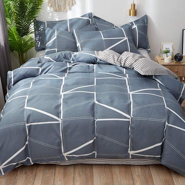 

Geometric Pattern Bedding Set Without Filler, Grey