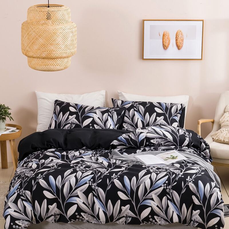 

Plant Print Bedding Set Without Filler, Black