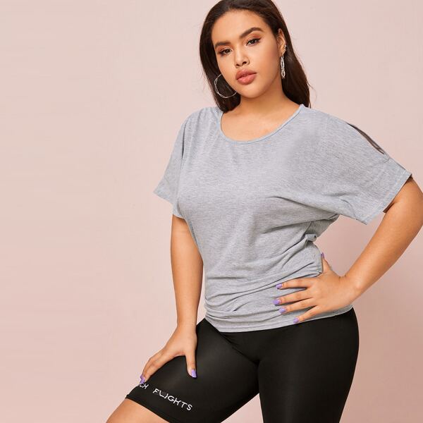

Plus Cut Out Batwing Sleeve Tee, Grey