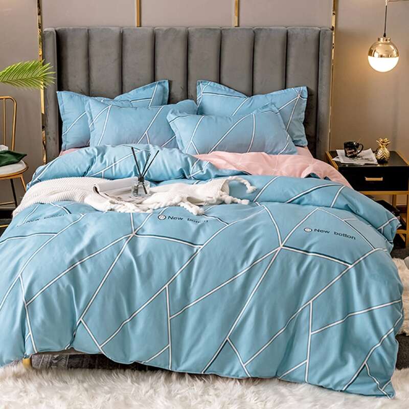 

Geometric Pattern Bedding Set Without Filler, Blue