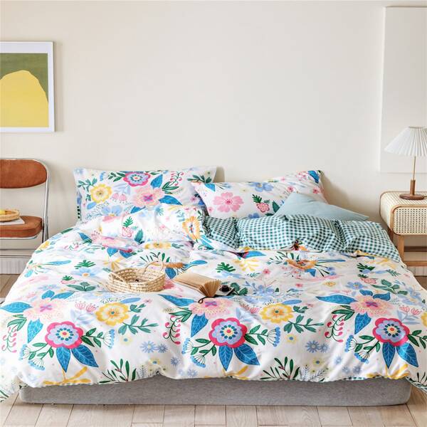 

Flower Print Bedding Set Without Filler, Multicolor
