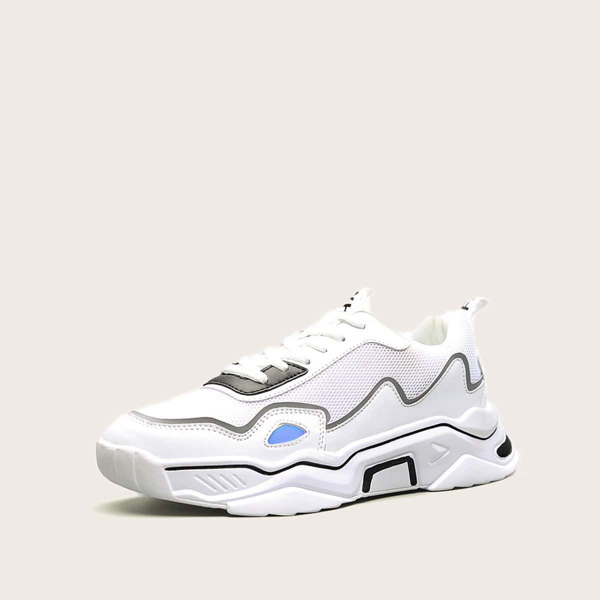 

Guys Mesh Panel Lace-up Front Chunky Sneakers, White
