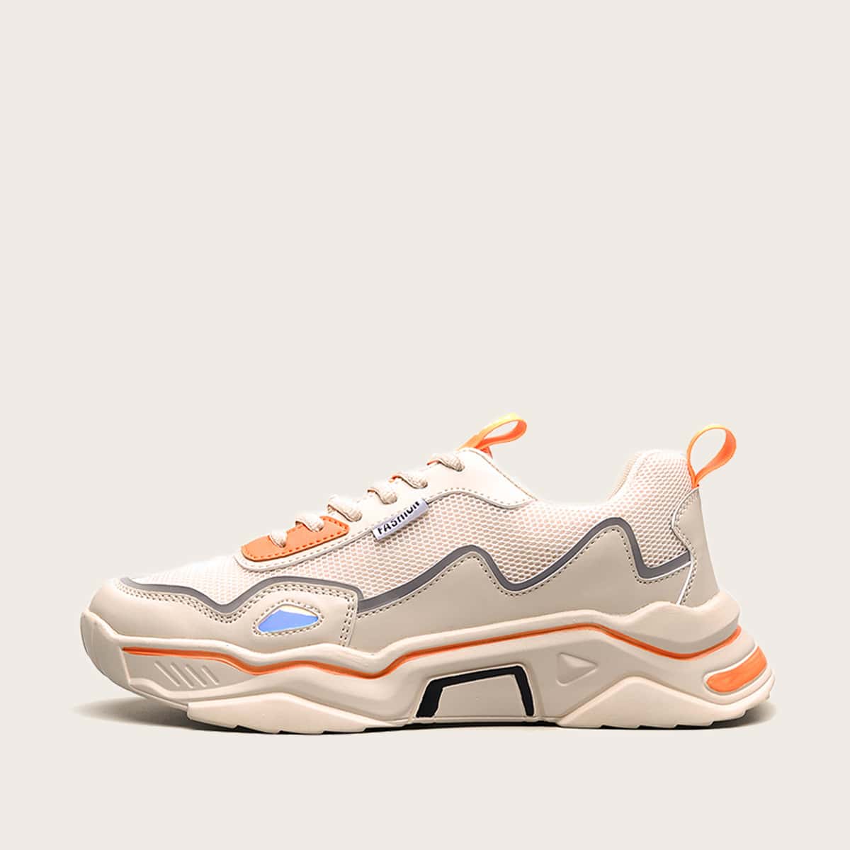 

Guys Mesh Panel Lace-up Front Chunky Sneakers, Beige