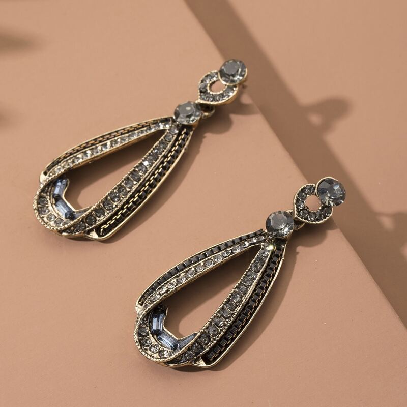 

Rhinestone Engraved Drop Earrings, Multicolor