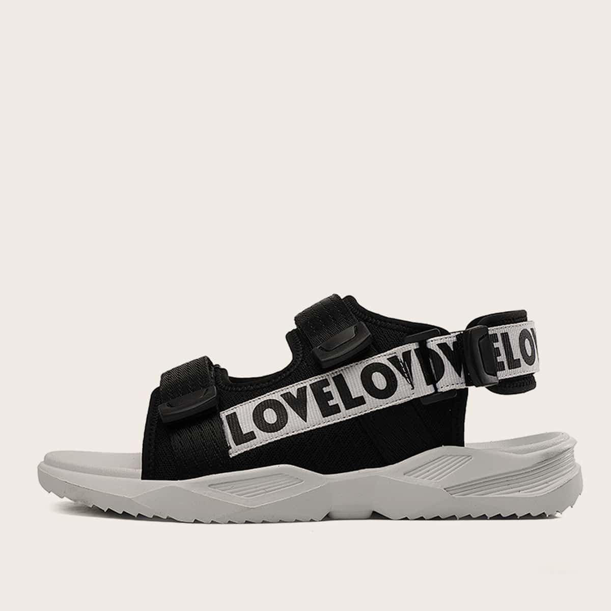 

Guys Letter Graphic Buckle Strap Sandals, Black