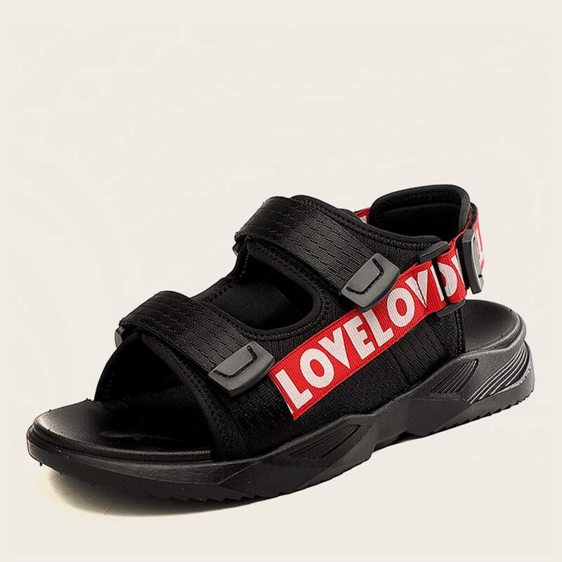 

Guys Letter Graphic Buckle Strap Sandals, Black