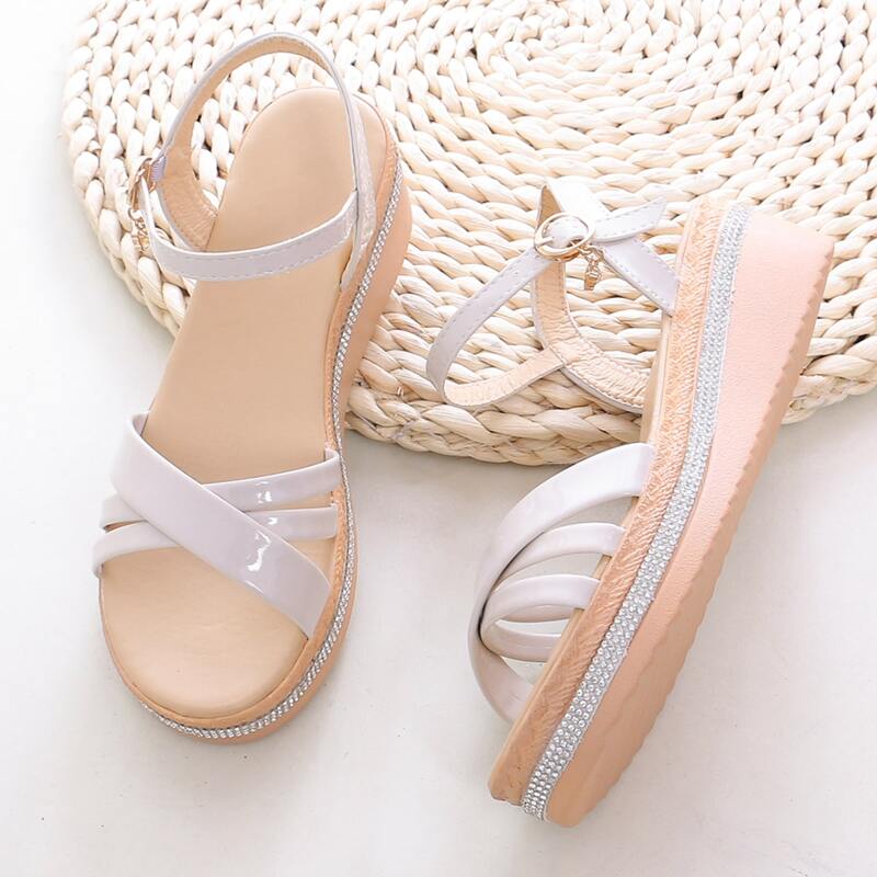 

Cross Strap Ankle Strap Wedges, Pink