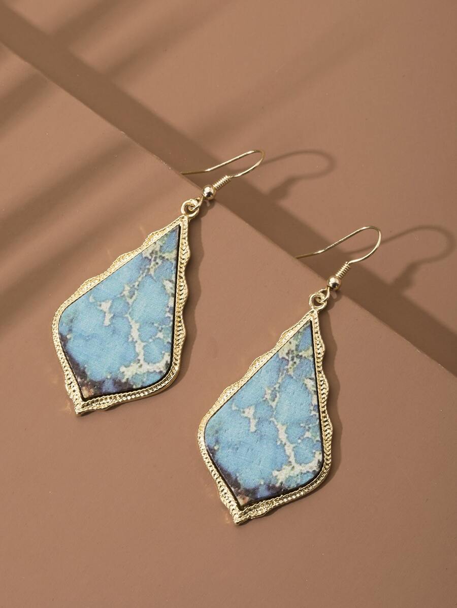 Bông tai hình học quyến rũ thả - Màu xanh lam - Xem 1