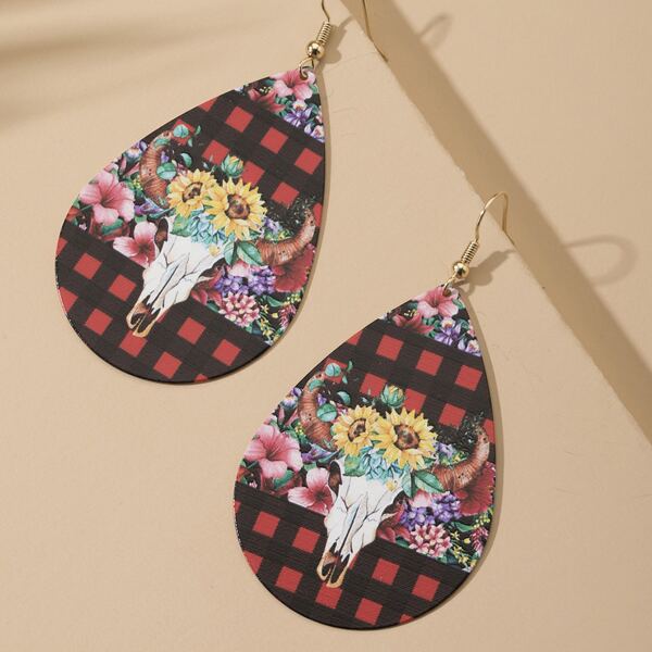 

Floral & Plaid Pattern Drop Earrings, Multicolor