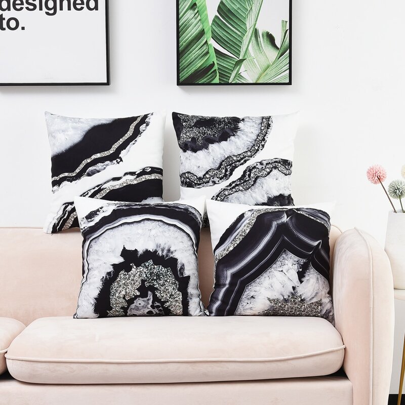 

1pc Marble Pattern Cushion Cover Without Filler, Black and white