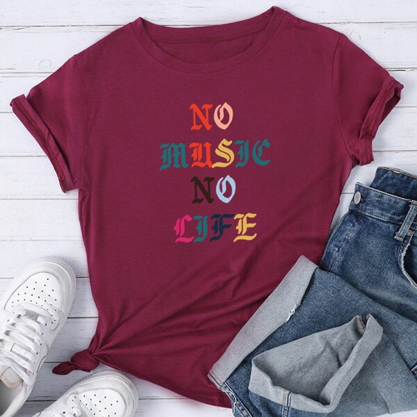 

Slogan Graphic Round Neck Tee, Burgundy