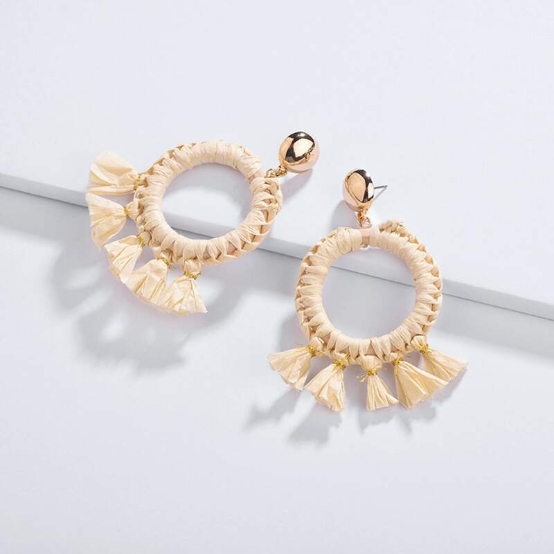 

Tassel Drop Earrings, Beige