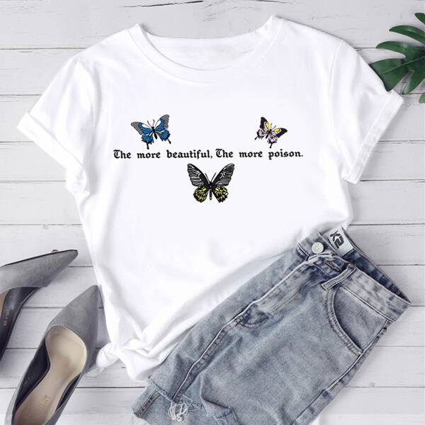 

Butterfly And Slogan Graphic Tee, White