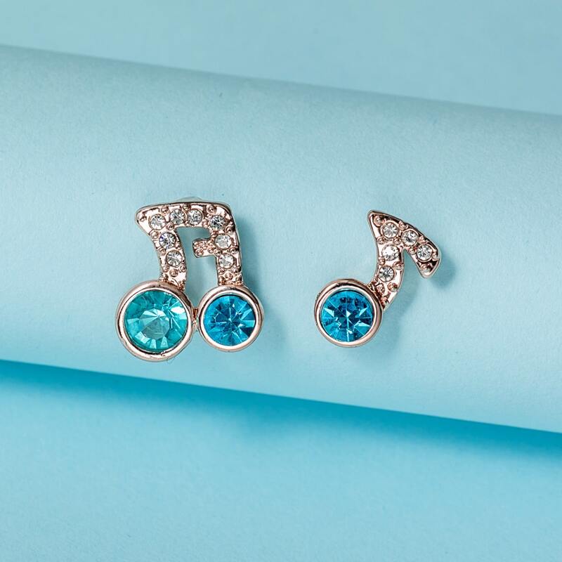 

Rhinestone Music Note Stud Earrings, Blue