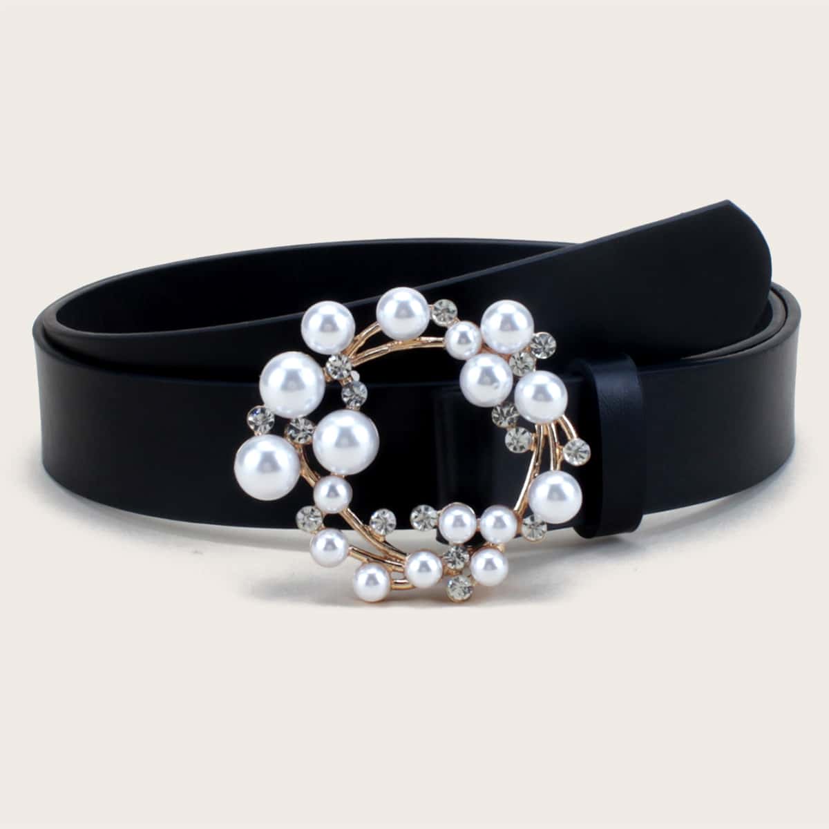 

Faux Pearl Buckle Belt, Black