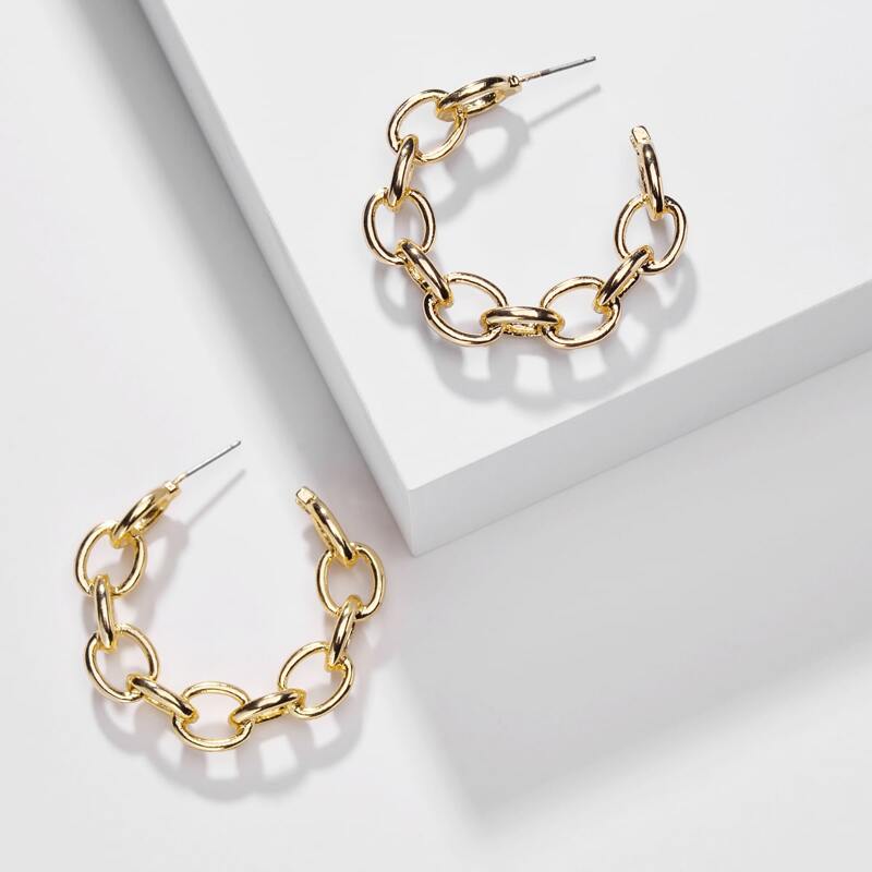Chain Cuff Hoop Earrings, Gold