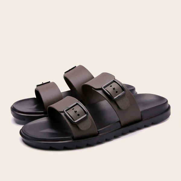 

Men Double Buckle Strap Sliders, Brown