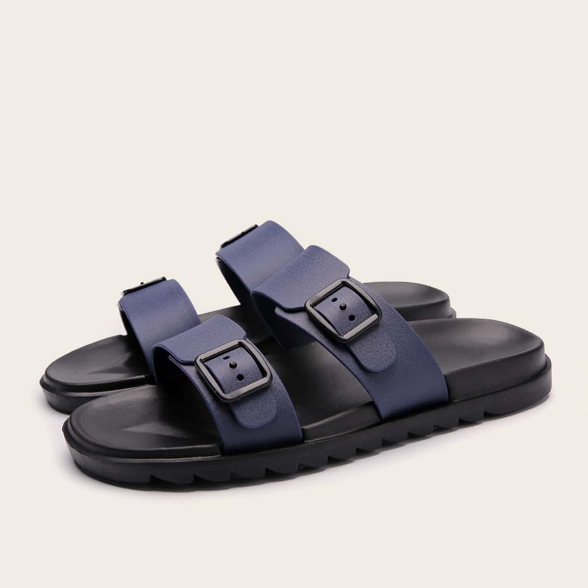 

Guys Double Buckle Strap Sliders, Navy