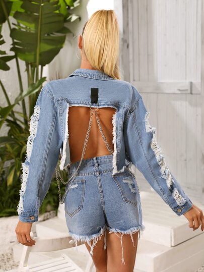 denim jacket with chains on back