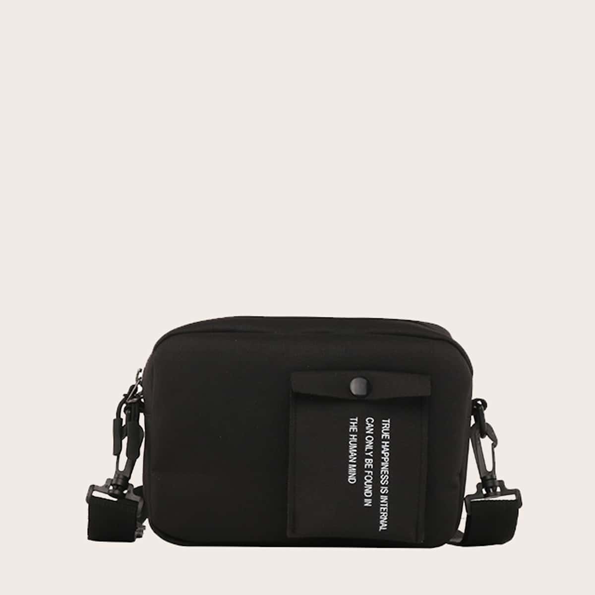 

Guys Letter Graphic Pocket Front Crossbody Bag, Black