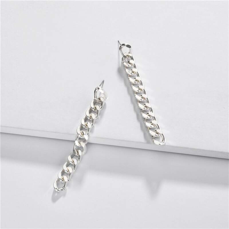 

Chain Design Drop Earrings, Silver
