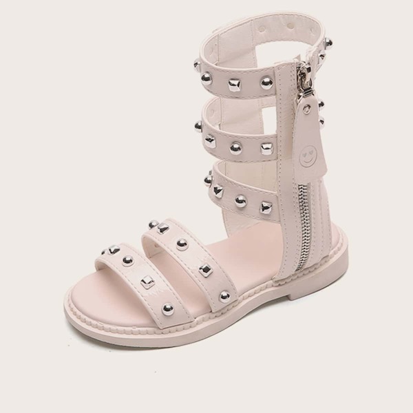 

Girls Spiked Decor Ladder Cut Out Sandals, Beige