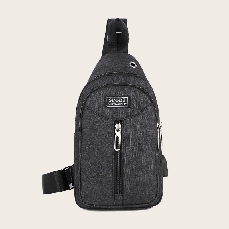 

Guys Letter Patch Sling Bag, Grey
