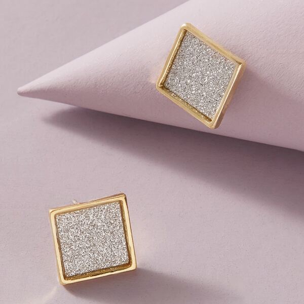 

Glitter Square Stud Earrings, Silver