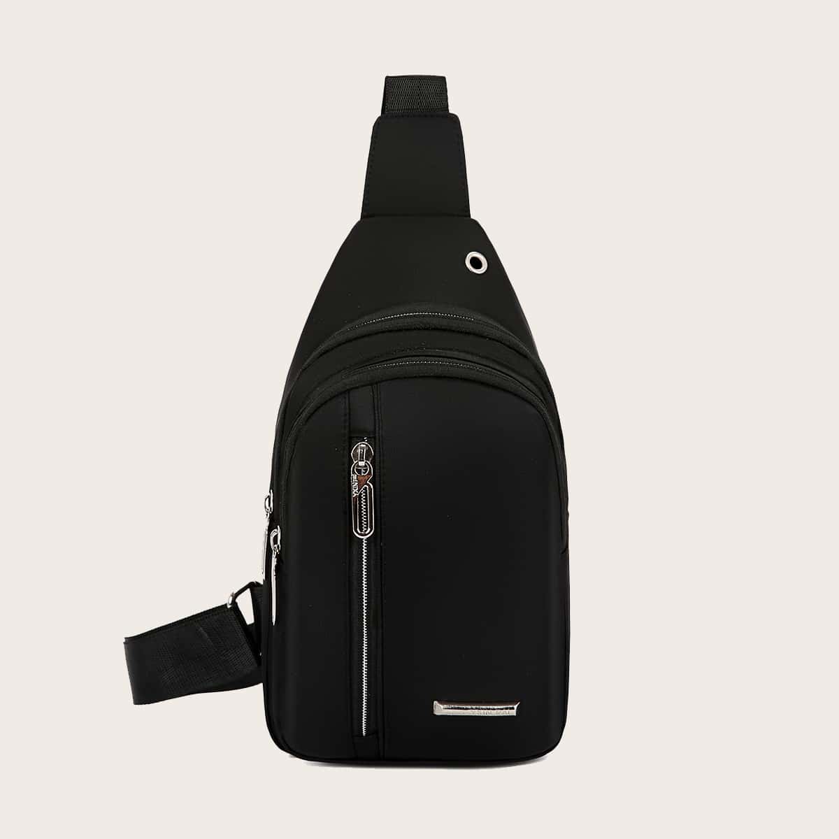 

Guys Zipper Front Sling Bag, Black