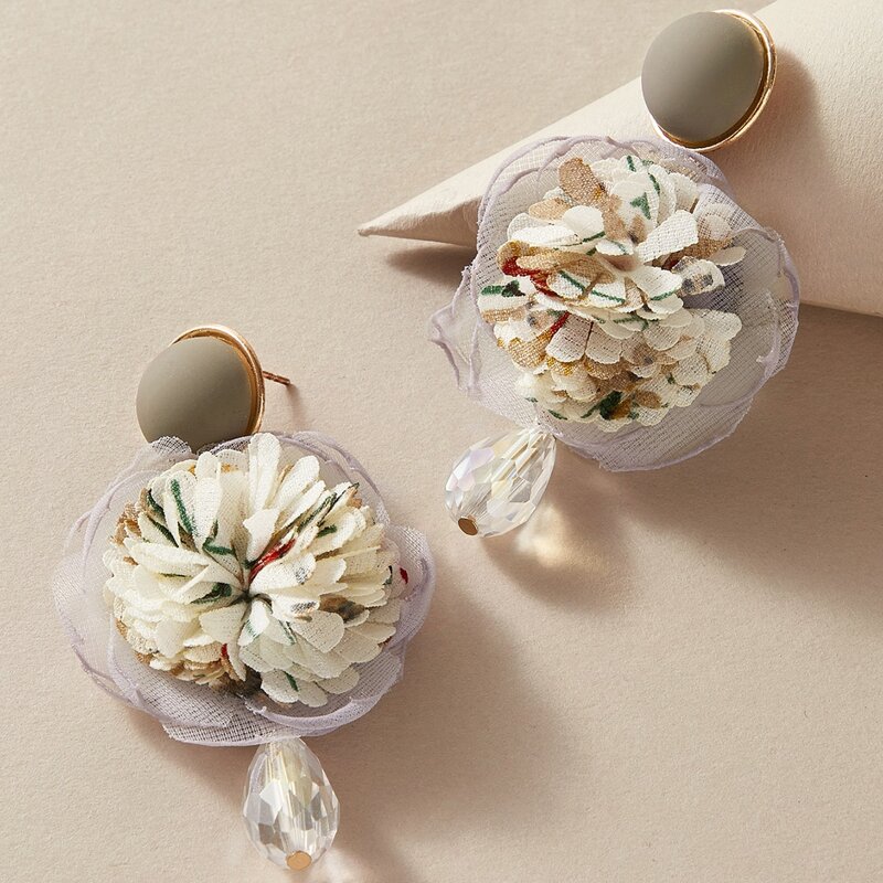 

Flower Decor Drop Earrings, White